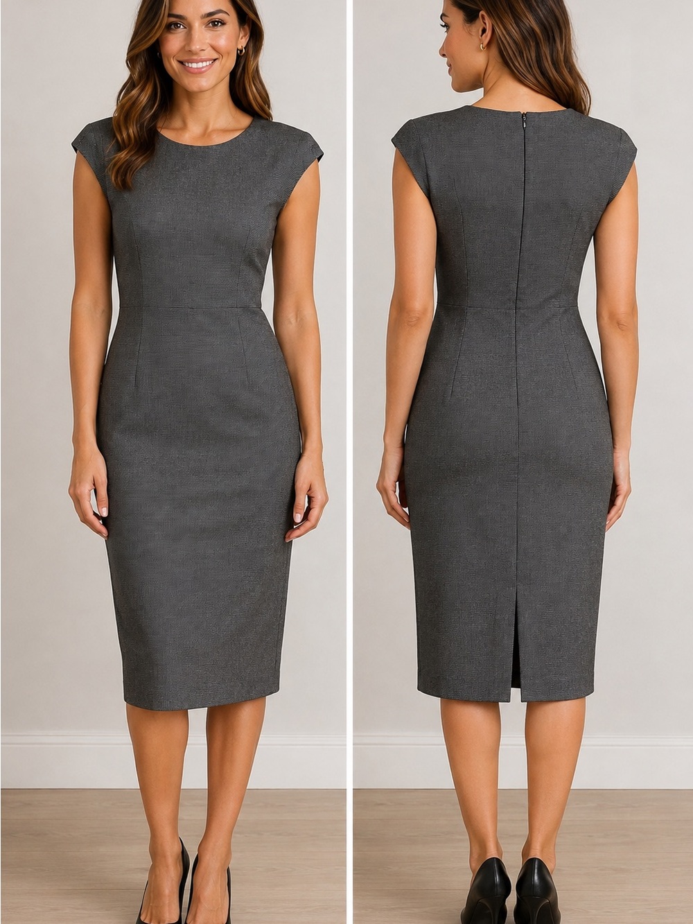 Zara Basic Gray Padded Shoulder
Sheath Dress